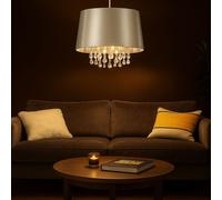 Design Lampada Sospensione Arte Seta Argento Cristallo Gocce da Soffitto Sala [EEK: Non valutato]