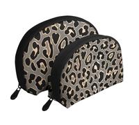 Design leopardato senza cuciture in oro di lusso, Borsa per trucco a conchiglia Portamonete da donna Borsa da toilette piccola Borsa per cosmetici 2 pezzi