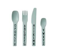 Design Letters Posate per Bambini 4 pezzi in Tritan | Regali Bambini | Forchetta, Cucchiaio, Coltello e Cucchiaino da Tè per Bambini | Riutilizzabili Posate da pranzo Set | Senza BPA/BPS