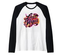 Design Luminoso in Stile Casinò con Grafica Las Vegas Script Maglia con Maniche Raglan