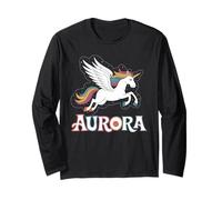 Design magico con unicorno aurora e nome della ragazza Maglia a Manica