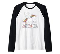 Design magico con unicorno aurora e nome della ragazza Maglia con Maniche Raglan