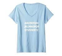 Design Minimalista con Lettere dell'alfabeto Maglietta con Collo a V, Donna, Celeste, L