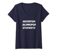 Design Minimalista con Lettere dell'alfabeto Maglietta con Collo a V, Donna, Navy, L