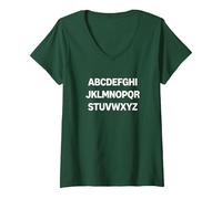 Design Minimalista con Lettere dell'alfabeto Maglietta con Collo a V, Donna, Verde Foresta, L