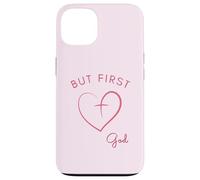 Design minimalista rosa But First God Custodia per iPhone 13