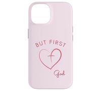 Design minimalista rosa But First God Custodia per iPhone 14