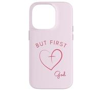 Design minimalista rosa But First God Custodia per iPhone 14 Pro