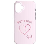 Design minimalista rosa But First God Custodia per iPhone 16
