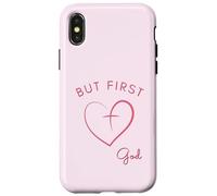 Design minimalista rosa But First God Custodia per iPhone X/XS