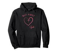 Design Minimalista Rosa But First God Felpa con Cappuccio