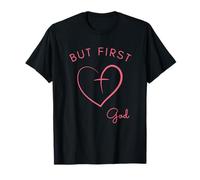 Design Minimalista Rosa But First God Maglietta
