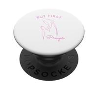 Design minimalista rosa con scritta "But First Prayer" PopSockets PopGrip Adesivo