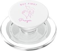 Design minimalista rosa con scritta "But First Prayer" PopSockets PopGrip per MagSafe