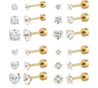 Design Minimalista Set Borchie Naso con Strumenti，Universale per Cartilagine Sopracciglia e Anello Labbra，Unisex per Uomini e Donne.(Gold,Screw-on style)