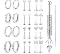 Design Minimalista Set Borchie Naso con Strumenti，Universale per Cartilagine Sopracciglia e Anello Labbra，Unisex per Uomini e Donne.