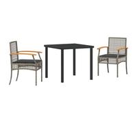 Design moderno in polirattan per terrazzo estivo Grigio e Nero 3 pezzi | Set da Pranzo da Giardino 3 Pezzi Grigio e Nero Rattan Tavolo Outdoor con Piano in Vetro e Sedie in Polyrattan per Terrazza