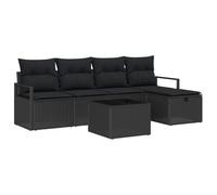Design modulare componibile giardino terrazzo poly rattan nero 6 pezzi | Set Divano Giardino Modulare 6 Pezzi con Cuscini Poly Rattan Nero con Tavolino Regolabile