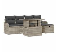 Design modulare configurabile con tavolino regolabile 6 pezzi Grigio chiaro | Set Divano da Giardino 6 Pezzi Modulare Polyrattan Grigio Chiaro con Tavolino Altezza Regolabile e Contenitore Impermeabile