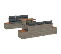 Design Modulare Contenitore Impermeabile Giardino Terrazza Grigio 6 Posti | Set Divano da Giardino 7 Pezzi Polyrattan Grigio con Tavolo, Modulare con Contenitore Impermeabile per Terrazza e Patio,