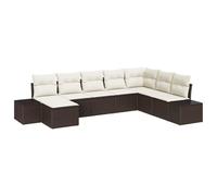 Design modulare lavabile resistente ai raggi UV 8 Pezzi Marrone e Crema | Set Divano da Giardino 8 Pezzi Marrone e Crema Polyrattan con Cuscini e Tavolino Altezza Regolabile, Trama Resistente UV,