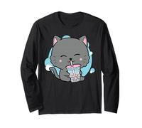 Design Neko Kawaii con Gatto Boba Anime Bubble Tea Maglia a Manica