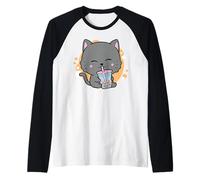 Design Neko Kawaii con Gatto Boba Anime Bubble Tea Maglia con Maniche Raglan