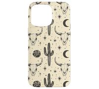 Design occidentale boho, teschio di mucca, cactus, luna, stelle Custodia per iPhone 15 Pro Max