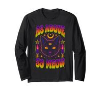 Design Occulto con Gatto Nero con Scritta As Above So Meow Maglia a Manica