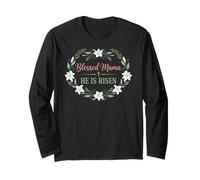 Design Pasquale Cristiana con Scritta Blessed Mama He Is Risen Maglia a Manica