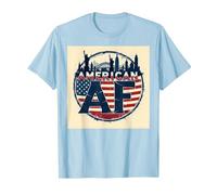 Design Patriottico Americano AF Bandiera USA Skyline Maglietta, Uomo, Celeste, S