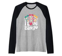 Design per Amanti del Gioco di Carte I Love Bingo Maglia con Maniche Raglan
