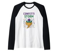 Design per la Celebrazione del Mardi Gras Confetti Storm Maglia con Maniche Raglan