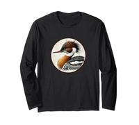Design retrò colorato con uccellino Merganser dal petto rosso Maglia a Manica