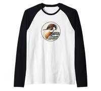 Design retrò colorato con uccellino Merganser dal petto rosso Maglia con Maniche Raglan