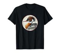 Design retrò colorato con uccellino Merganser dal petto rosso Maglietta