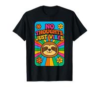 Design retrò con bradipo arcobaleno "No Thoughts Just Vibes" Maglietta
