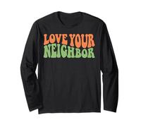 Design retrò con Citazione Love Your Neighbor Maglia a Manica