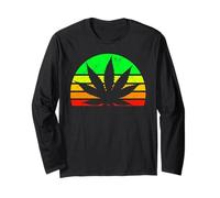 Design retrò con foglie di marijuana, stile vintage al tramonto Maglia a Manica