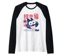 Design retrò con Gatto Portafortuna Giapponese Maglia con Maniche Raglan