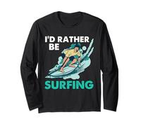 Design retrò con Scritta in Inglese I'd Rather Be Surfing Maglia a Manica