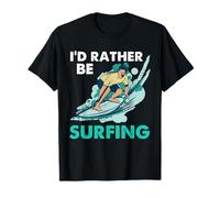 Design retrò con Scritta in Inglese I'd Rather Be Surfing Maglietta