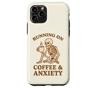 Design retrò divertente con scheletro "Running On Coffee & Anxiety" Custodia per iPhone 11 Pro