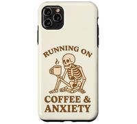 Design retrò divertente con scheletro "Running On Coffee & Anxiety" Custodia per iPhone 11 Pro Max
