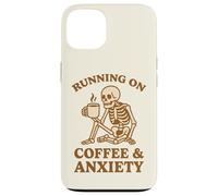 Design retrò divertente con scheletro "Running On Coffee & Anxiety" Custodia per iPhone 13