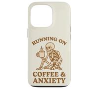 Design retrò divertente con scheletro "Running On Coffee & Anxiety" Custodia per iPhone 13 Pro