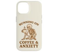 Design retrò divertente con scheletro "Running On Coffee & Anxiety" Custodia per iPhone 14