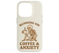 Design retrò divertente con scheletro "Running On Coffee & Anxiety" Custodia per iPhone 14 Pro