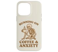 Design retrò divertente con scheletro "Running On Coffee & Anxiety" Custodia per iPhone 14 Pro Max