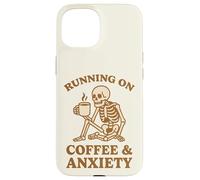 Design retrò divertente con scheletro "Running On Coffee & Anxiety" Custodia per iPhone 15